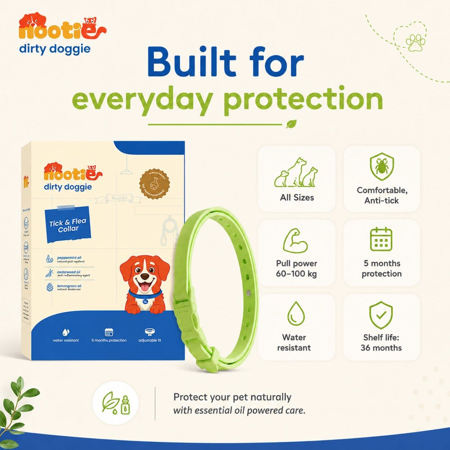 Nootie All Natural Tick & Flea Collar for Dogs & Cats | 5 Months Protection | Waterproof, Adjustable & Chemical-Free Pest Defence - nootie.in