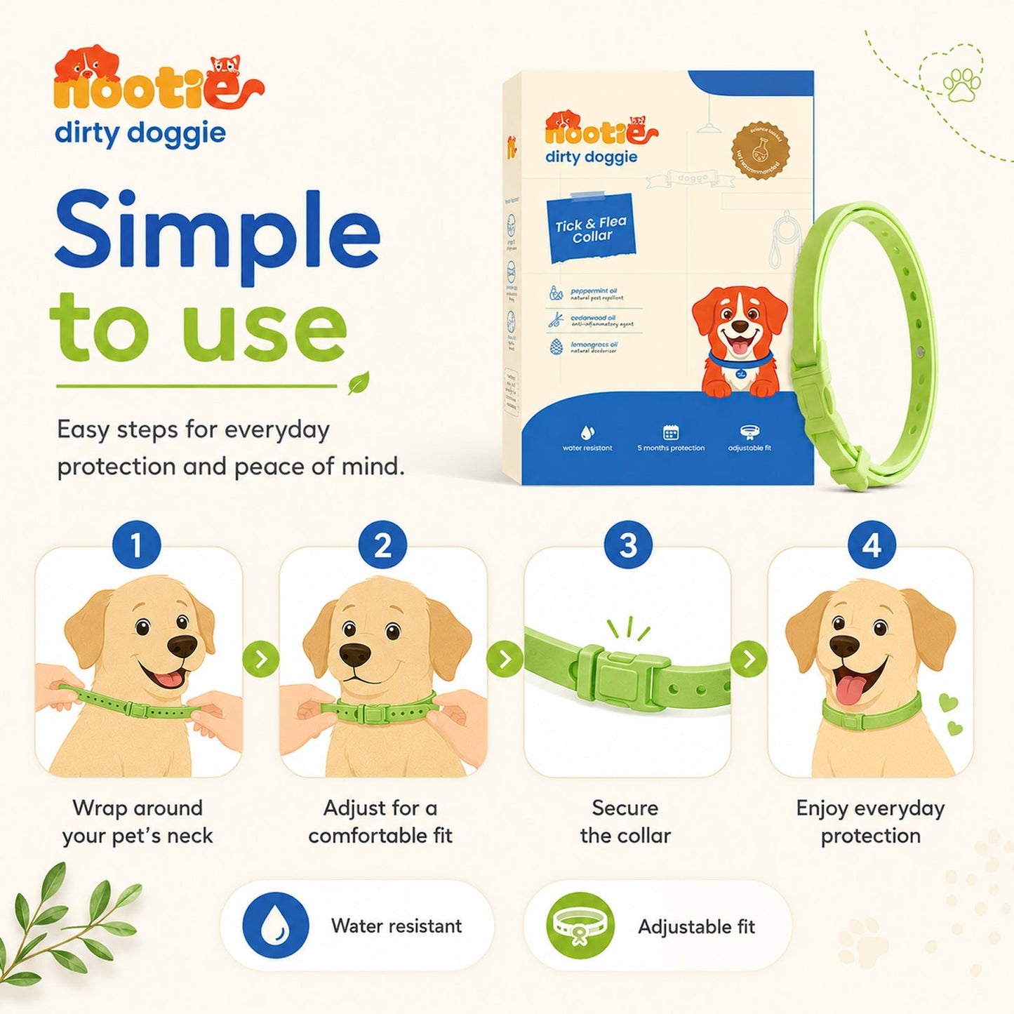 Nootie All Natural Tick & Flea Collar for Dogs & Cats | 5 Months Protection | Waterproof, Adjustable & Chemical-Free Pest Defence - nootie.in