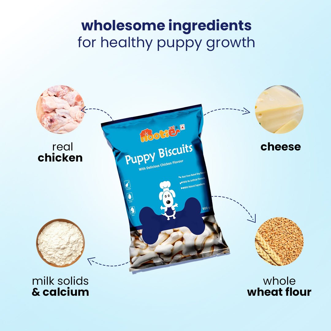Nootie Chicken Biscuits with Milk and Cheese Flavour for Puppies (900g) | High - Protein, Crunchy Growth Snack - nootie.in