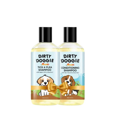 Nootie Dirty Doggie Combo: Conditioning Shampoo + Tick & Flea Shampoo (300 ml Buy1Get1 FREE) | Neem, Vitamin E & Coat Repair - nootie.in