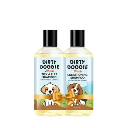 Nootie Dirty Doggie Combo: Conditioning Shampoo + Tick & Flea Shampoo (300 ml Buy1Get1 FREE) | Neem, Vitamin E & Coat Repair - nootie.in