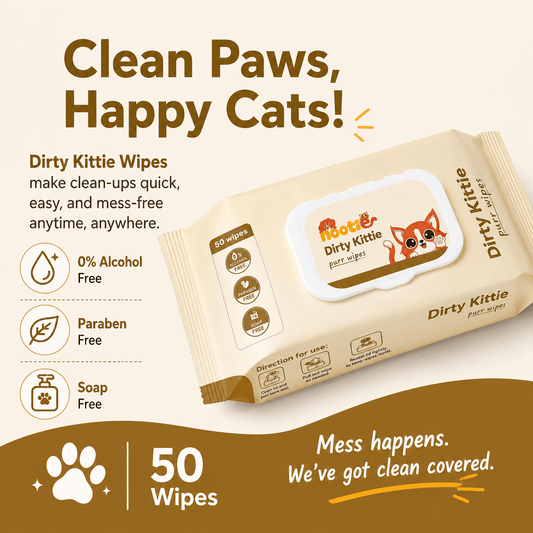 Nootie Dirty Kittie Purr Wipes (50 Wipes) | Alcohol-Free Cat Grooming & Deodorizing Wipes with Aloe & Neem - nootie.in