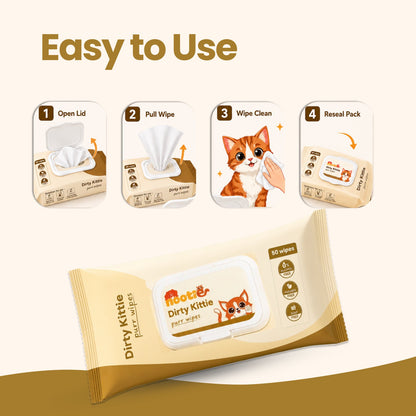 Nootie Dirty Kittie Purr Wipes (50 Wipes) | Alcohol-Free Cat Grooming & Deodorizing Wipes with Aloe & Neem - nootie.in