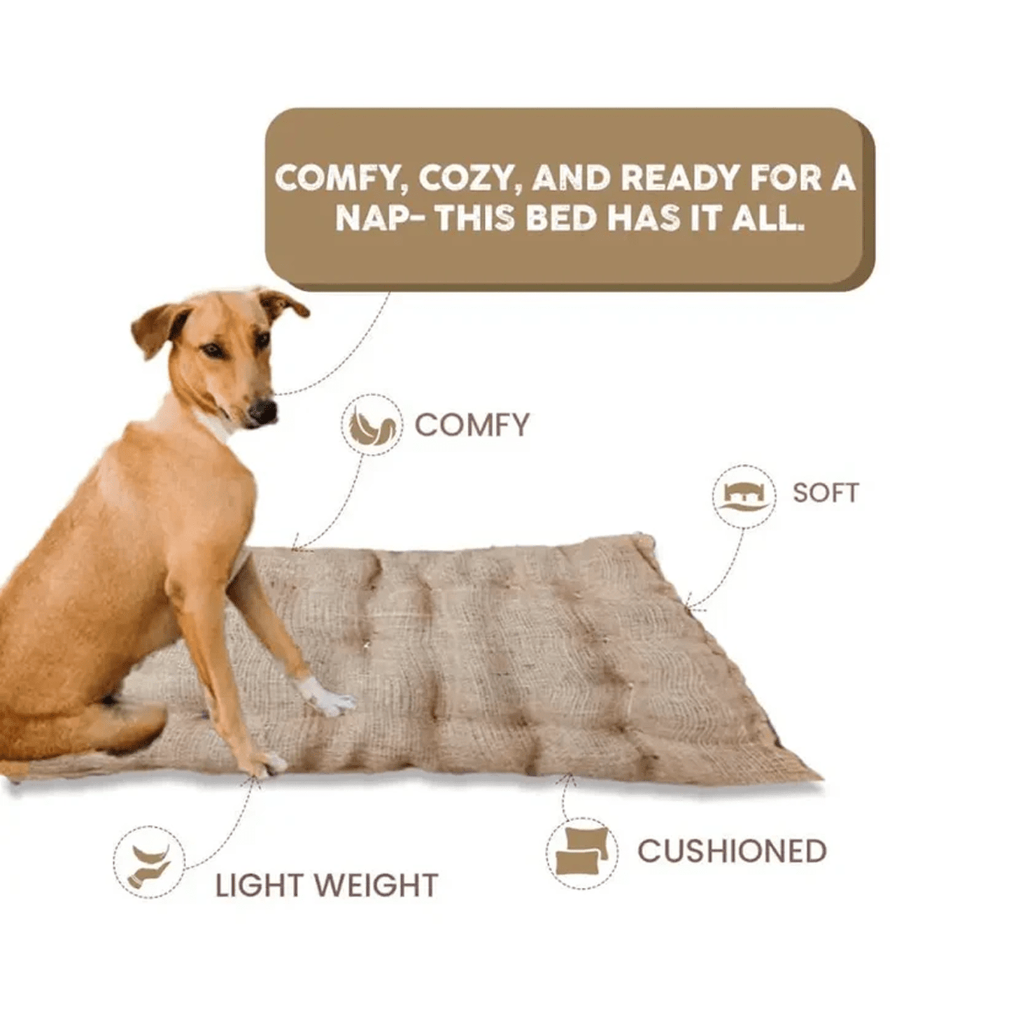 Nootie Eco - Friendly Jute Pet Bed - Durable & Soft Sleeping Mat for Dogs & Cats (Small) - nootie.in