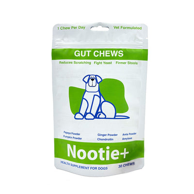 Nootie+ Probiotic Gut Chews for Dogs - Digestive Support, Yeast Balance & Firmer Stools (30 Air-Dried Chews)