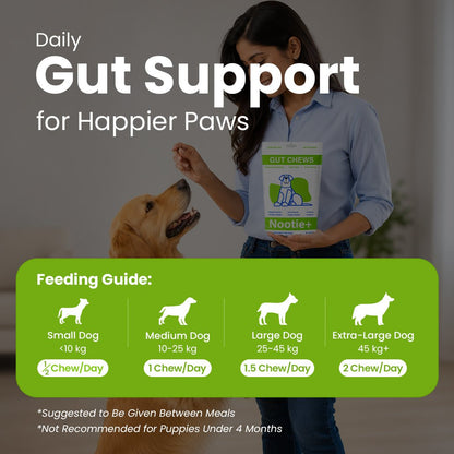 Nootie+ Health Chews for Dogs (30 chews) | Probiotics for Gut Health - Digestive Support, Firmer Stools & Yeast Balance - nootie.in