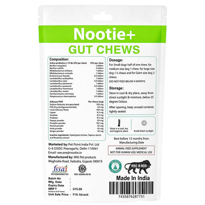 Nootie+ Health Chews for Dogs (30 chews) | Probiotics for Gut Health - Digestive Support, Firmer Stools & Yeast Balance - nootie.in