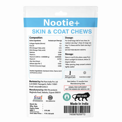 Nootie+ Health Chews for Dogs (30 chews) | Skin and Coat - Hydrates Skin, Reduces Itching & Shedding - nootie.in