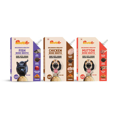 Nootie Natural Pet Broth Combo (Pack of 3) - Chicken, Mutton & Fish | Hydrating Meal Topper for Dogs & Cats