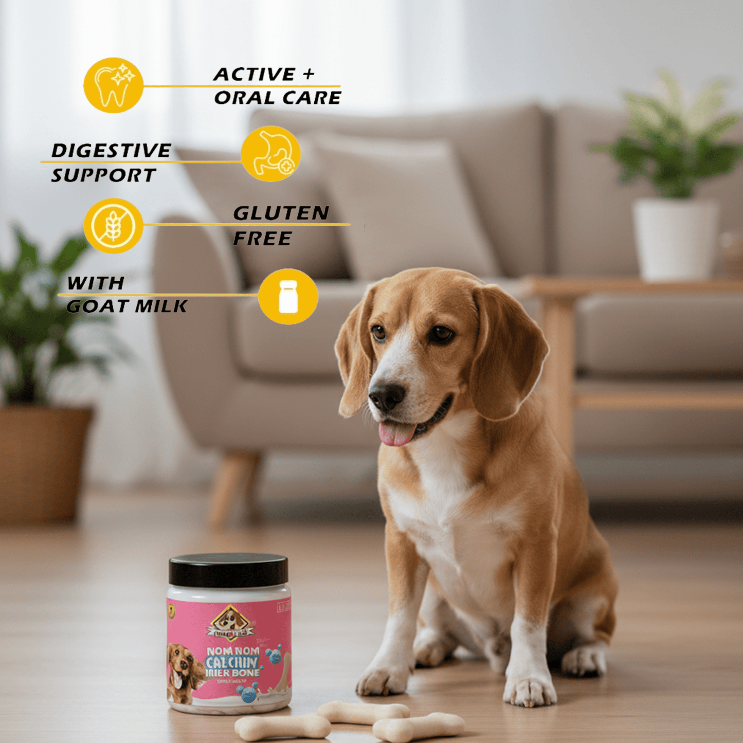 Nootie Nom Nom Calcium Milk Bone Stawberry Flavour Large Size - 220 Gm - nootie.in