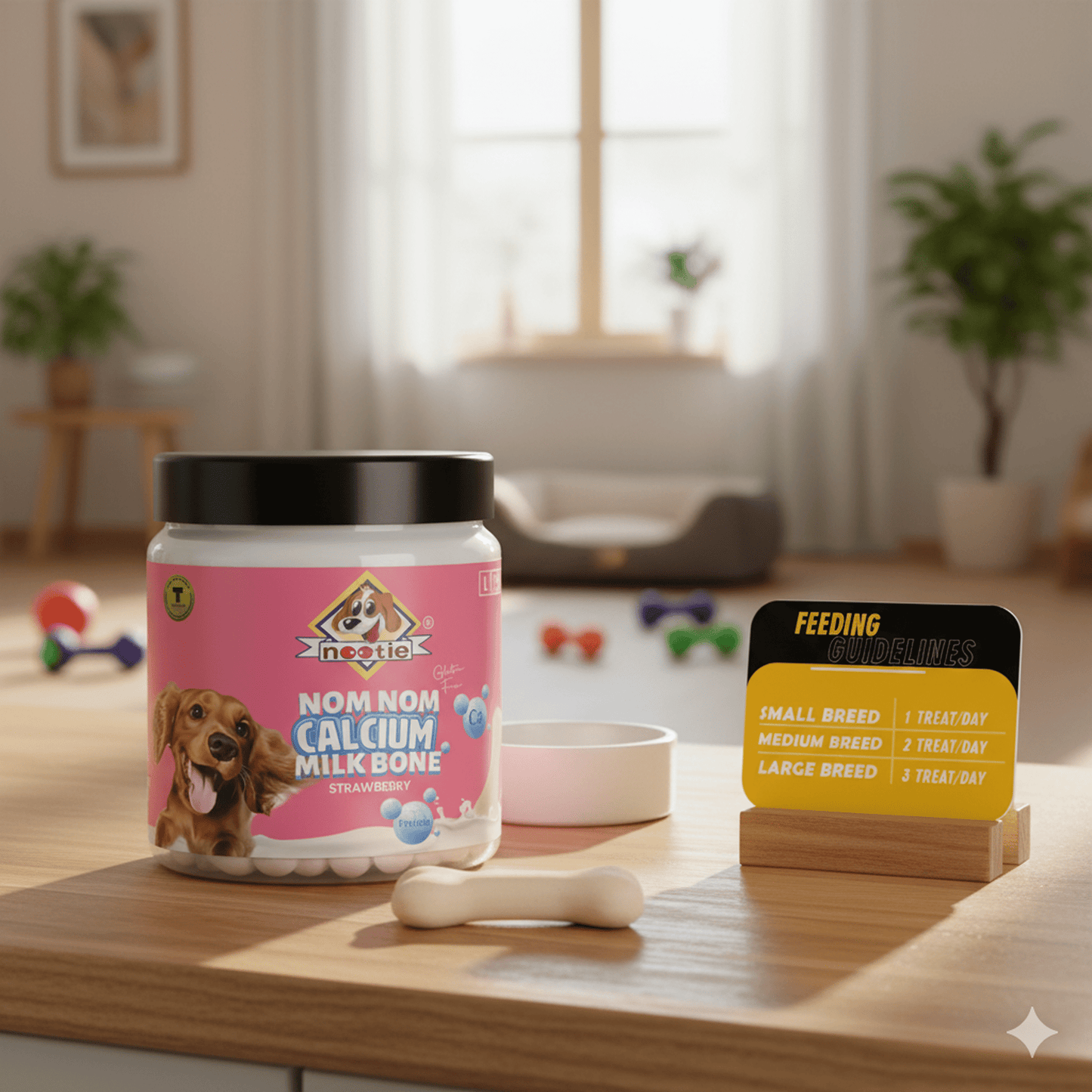 Nootie Nom Nom Calcium Milk Bone Stawberry Flavour Large Size - 220 Gm - nootie.in