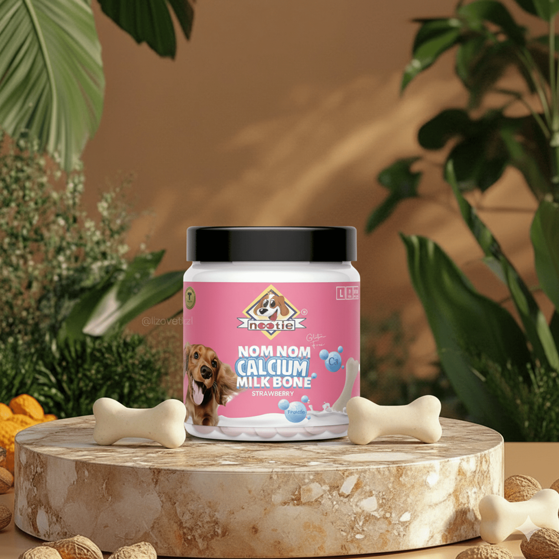 Nootie Nom Nom Calcium Milk Bone Stawberry Flavour Large Size - 220 Gm - nootie.in