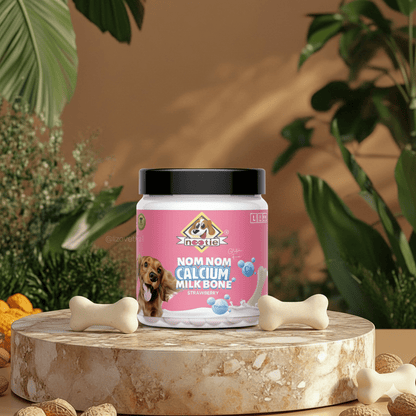 Nootie Nom Nom Calcium Milk Bone Stawberry Flavour Large Size - 220 Gm - nootie.in
