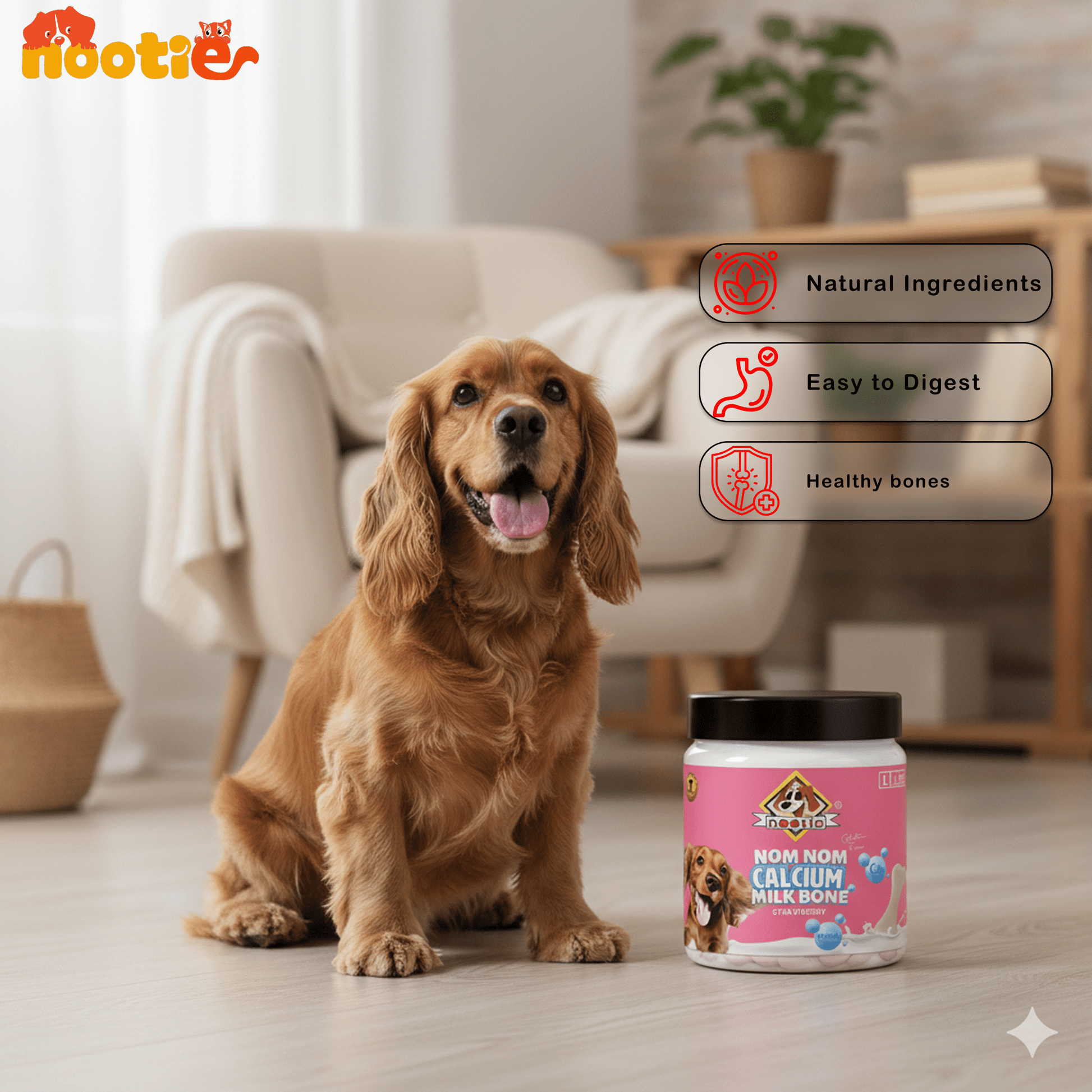 Nootie Nom Nom Calcium Milk Bone Stawberry Flavour Large Size - 220 Gm - nootie.in