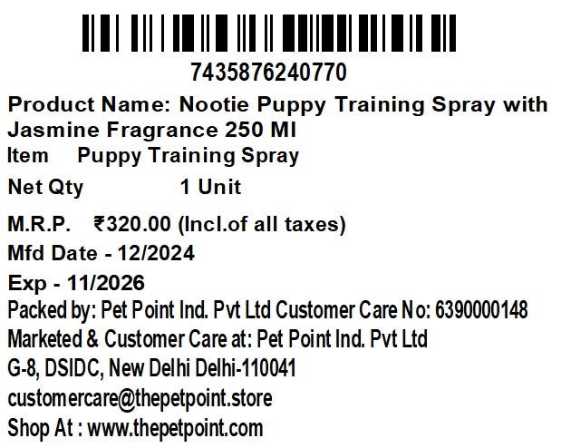 Nootie Puppy Training Spray – Jasmine Fragrance (250 ml) | Potty Area Attractor & Odour Control - nootie.in