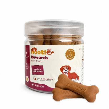 Nootie Rewards Calcium Milk Bones for Dogs – Strawberry & Milk Flavour (220g) - nootie.in