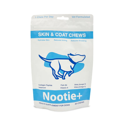 Nootie+ Skin & Coat Chews for Dogs - Omega Supplements to Reduce Itching & Shedding (30 Air-Dried Chews)