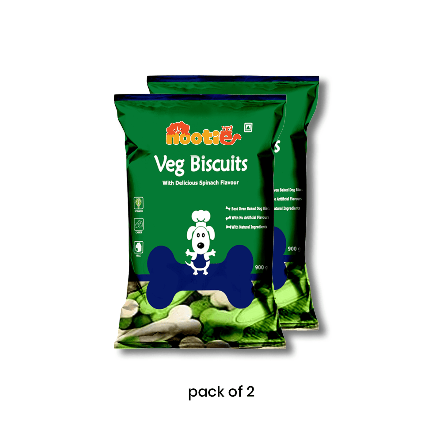 Nootie Vegetarian Dog Biscuits - Spinach Flavor (900g) - High - Fiber Nutrient - Rich Veggie Treats - nootie.in