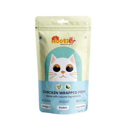 Nootie Chicken Wrapped Fish Cat Treats (35g) - Omega-3 Rich Natural Cat Snacks