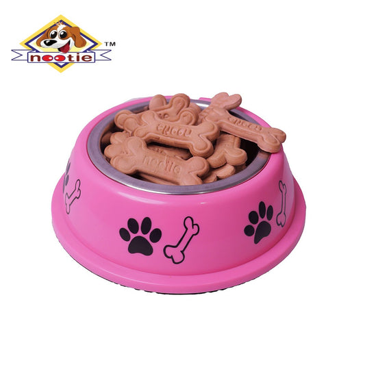 Nootie Paw & Bone Printed Pink Medium Size Steel Food Bowl for Dogs & Cats - Blue Color