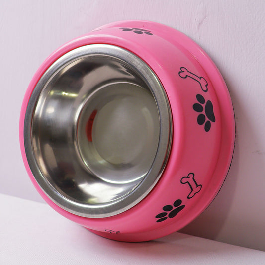 Nootie Paw & Bone Printed Pink Medium Size Steel Food Bowl for Dogs & Cats - Blue Color