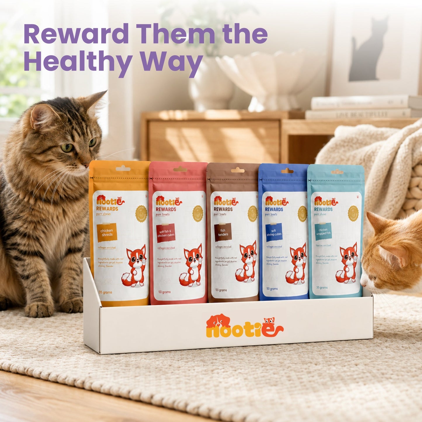 Rewards Assorted Box for Cats (Pack of 6) | Assorted Chews & Treats - High-Protein & Taurine-Rich Natural Snacks for Heart Health - nootie.in
