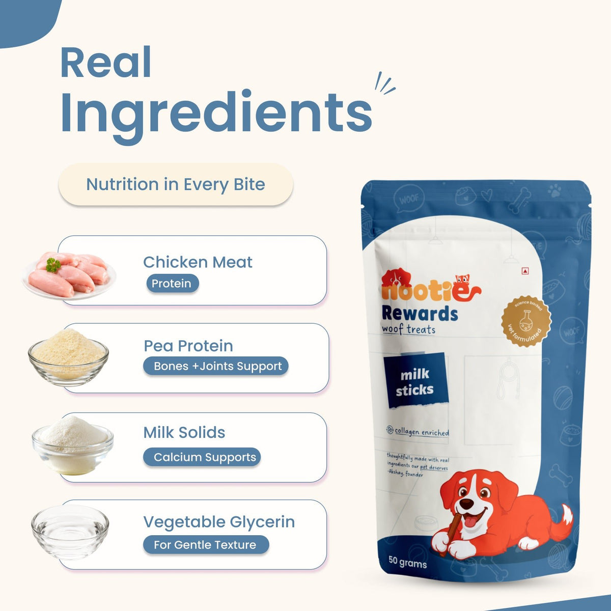 Rewards Chewy Sticks for Dogs (50g) | Chicken | Real Chicken, Collagen-Enriched & High-Protein Chewy Snack - nootie.in