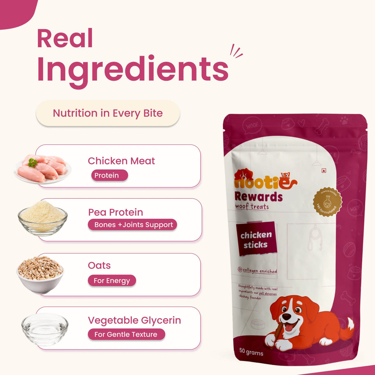 Rewards Chewy Sticks for Dogs (50g) | Chicken | Real Chicken, Collagen-Enriched & High-Protein Chewy Snack - nootie.in
