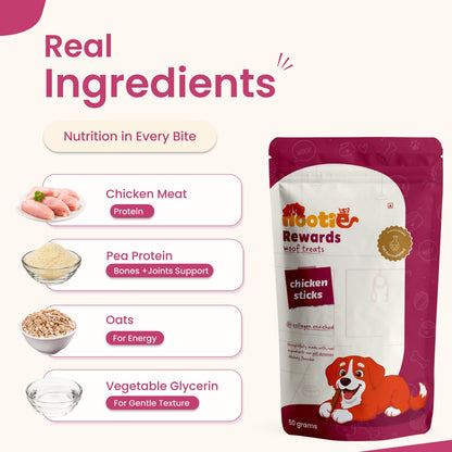 Rewards Chewy Sticks for Dogs (50g) | Chicken | Real Chicken, Collagen-Enriched & High-Protein Chewy Snack - nootie.in