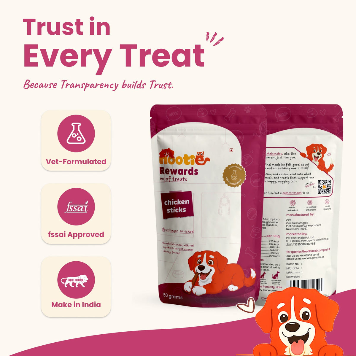 Rewards Chewy Sticks for Dogs (50g) | Chicken | Real Chicken, Collagen-Enriched & High-Protein Chewy Snack - nootie.in