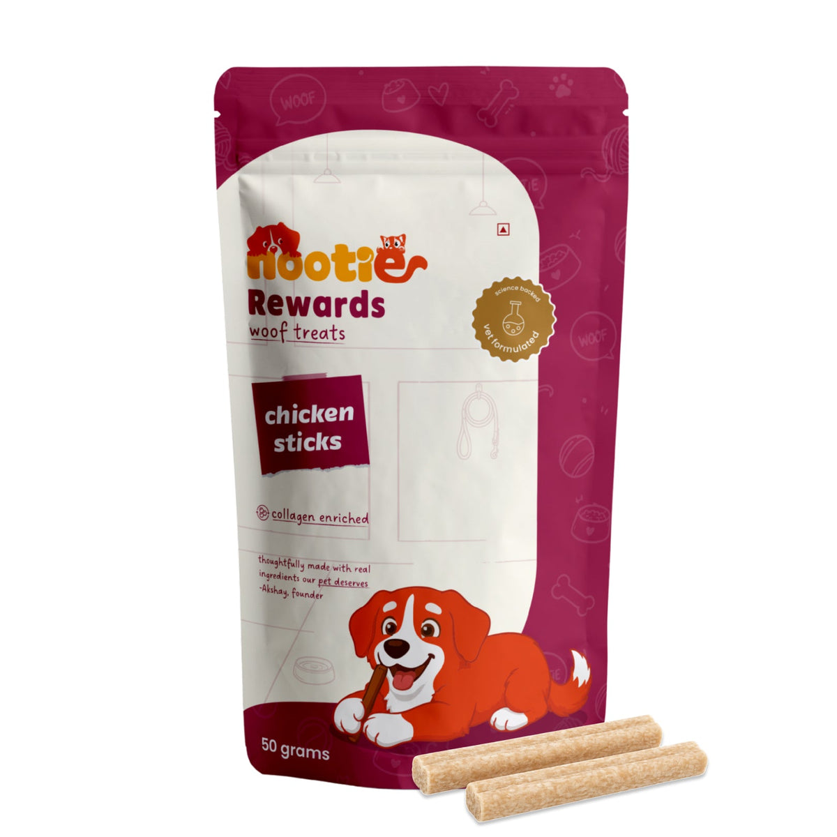 Rewards Chewy Sticks for Dogs (50g) | Chicken | Real Chicken, Collagen-Enriched & High-Protein Chewy Snack - nootie.in