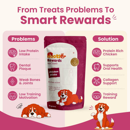 Rewards Chewy Sticks for Dogs (50g) | Chicken | Real Chicken, Collagen-Enriched & High-Protein Chewy Snack - nootie.in