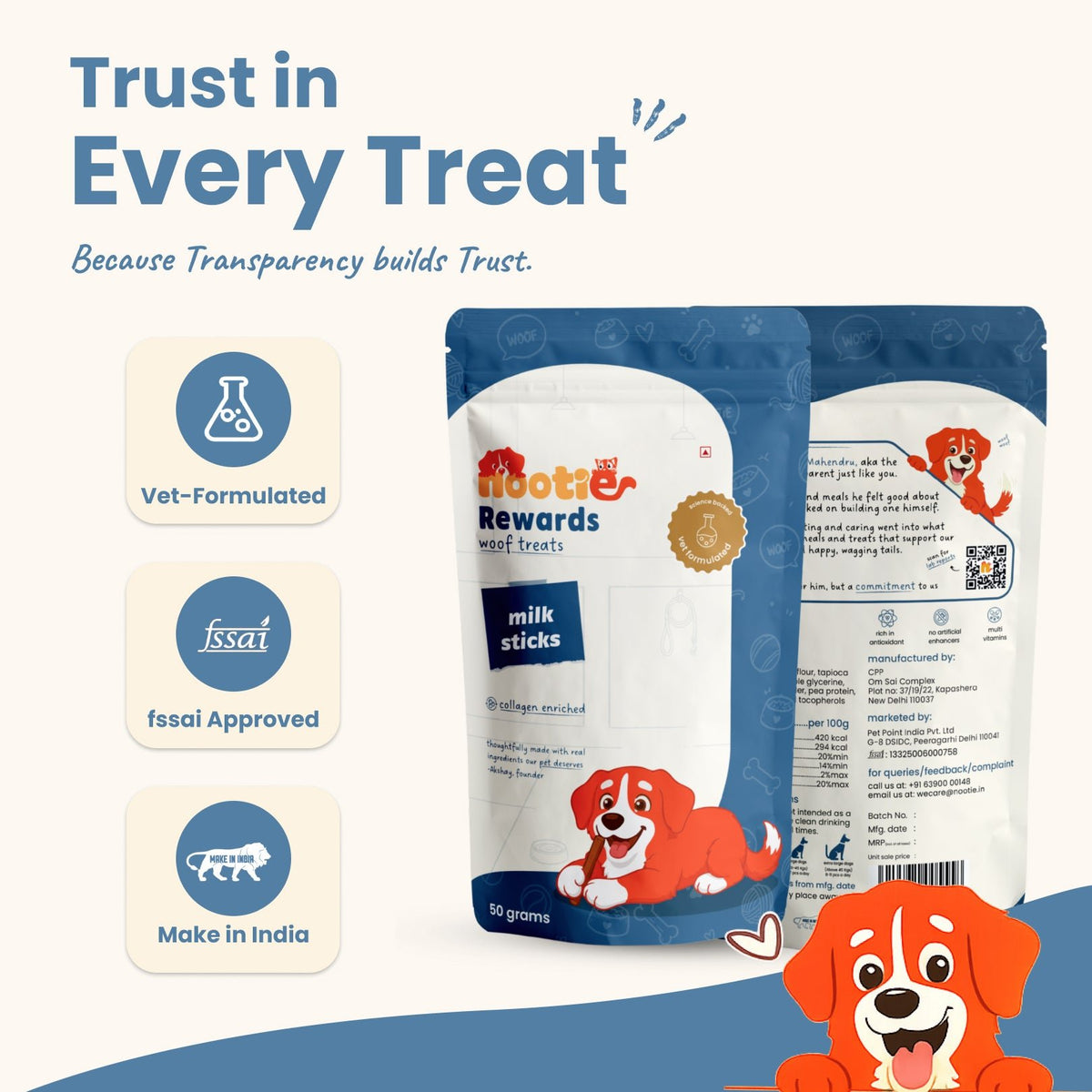 Rewards Chewy Sticks for Dogs (50g) | Chicken | Real Chicken, Collagen-Enriched & High-Protein Chewy Snack - nootie.in