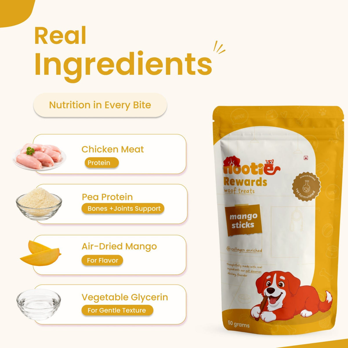 Rewards Chewy Sticks for Dogs (50g) | Chicken | Real Chicken, Collagen-Enriched & High-Protein Chewy Snack - nootie.in