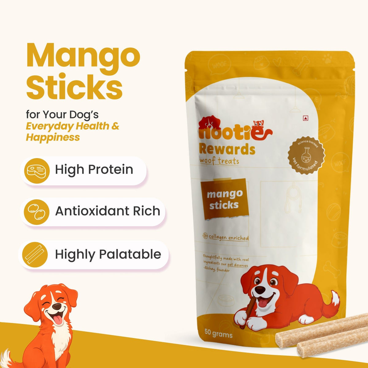 Rewards Chewy Sticks for Dogs (50g) | Chicken | Real Chicken, Collagen-Enriched & High-Protein Chewy Snack - nootie.in