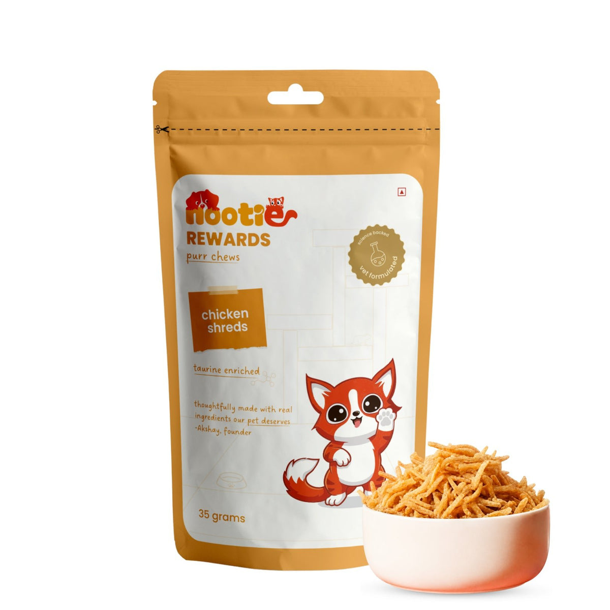 Rewards Purr Chews for Cats (35g) | Chicken Shreds - High-Protein & Taurine-Rich Natural Snacks for Heart Health - nootie.in