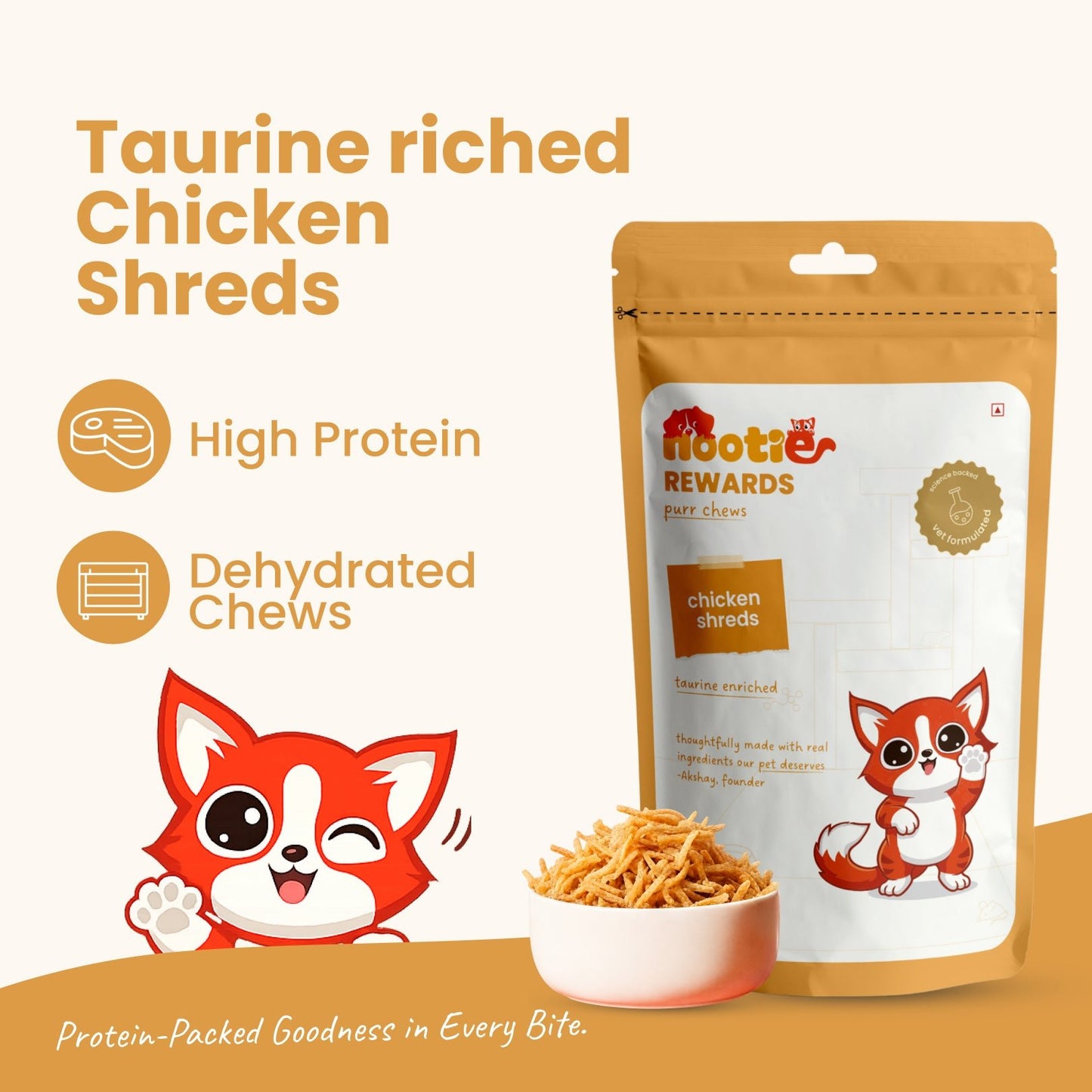 Rewards Purr Chews for Cats (35g) | Chicken Shreds - High-Protein & Taurine-Rich Natural Snacks for Heart Health - nootie.in