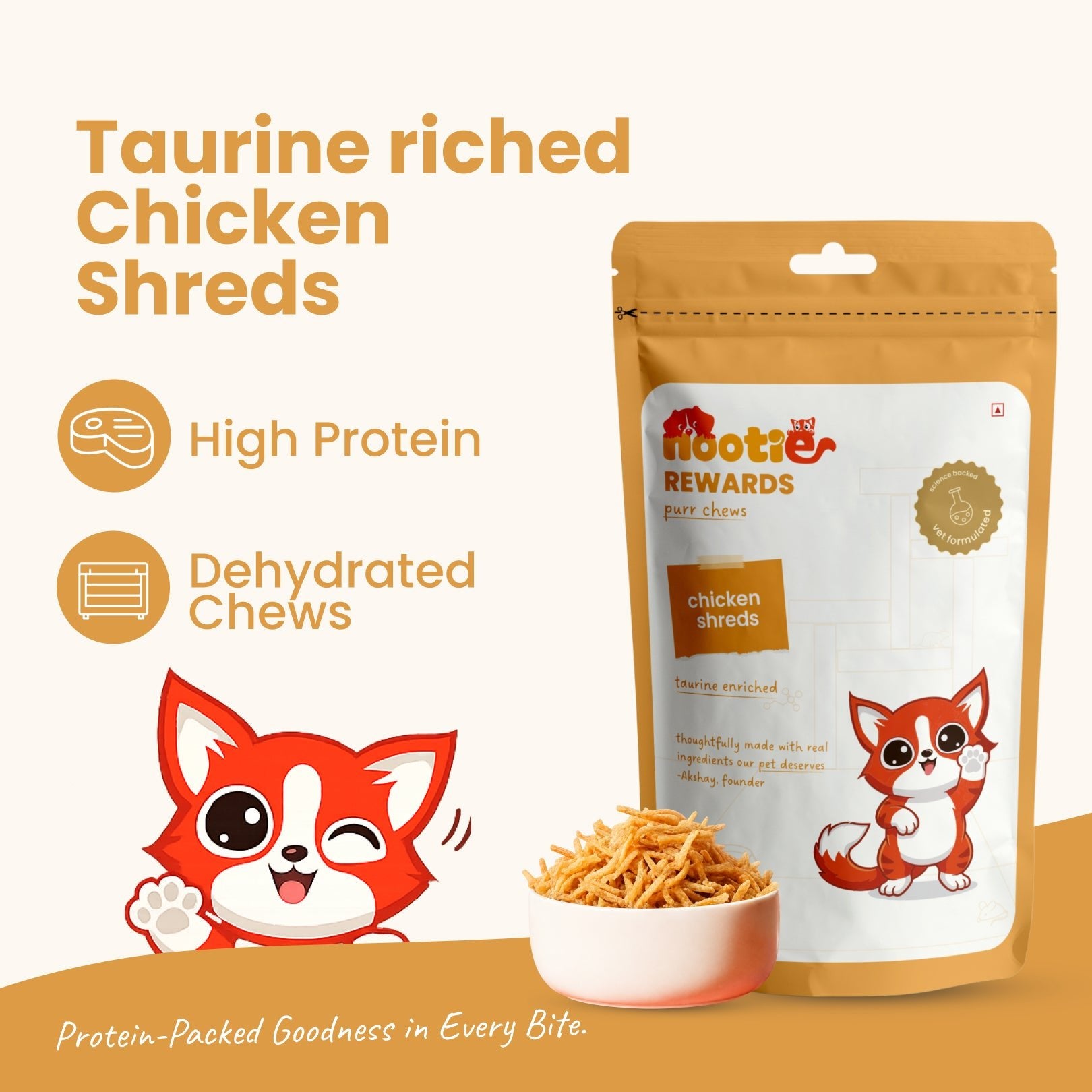 Rewards Purr Chews for Cats (35g) | Chicken Shreds - High-Protein & Taurine-Rich Natural Snacks for Heart Health - nootie.in