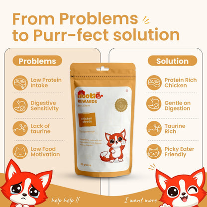 Rewards Purr Chews for Cats (35g) | Chicken Shreds - High-Protein & Taurine-Rich Natural Snacks for Heart Health - nootie.in