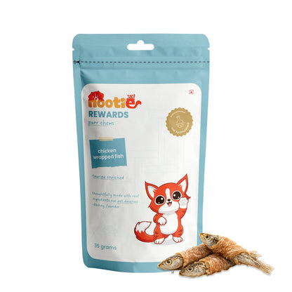 Rewards Purr Chews for Cats (35g) | Chicken Wrapped Fish - High-Protein & Taurine-Rich Natural Snacks for Heart Health - nootie.in