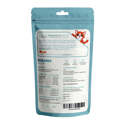 Rewards Purr Chews for Cats (35g) | Chicken Wrapped Fish - High-Protein & Taurine-Rich Natural Snacks for Heart Health - nootie.in