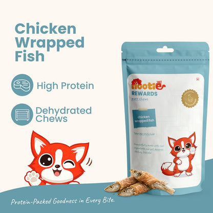 Rewards Purr Chews for Cats (35g) | Chicken Wrapped Fish - High-Protein & Taurine-Rich Natural Snacks for Heart Health - nootie.in