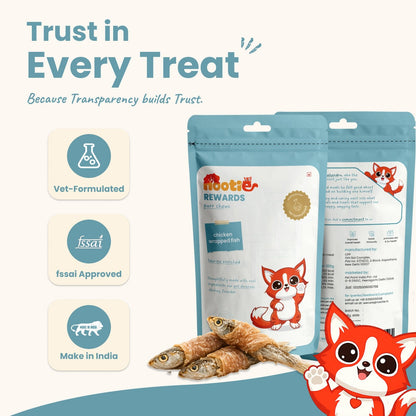 Rewards Purr Chews for Cats (35g) | Chicken Wrapped Fish - High-Protein & Taurine-Rich Natural Snacks for Heart Health - nootie.in