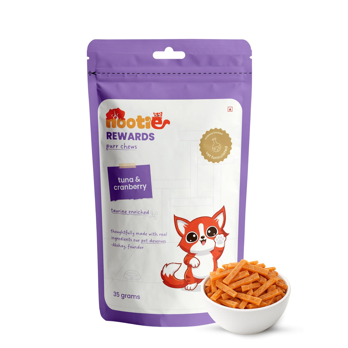 Rewards Purr Chews for Cats (35g) | Tuna & Cranberry - Omega-3 Rich Natural Snacks for Urinary Health - nootie.in