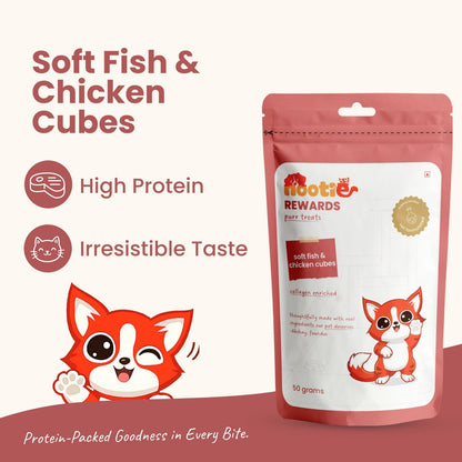 Rewards Purr Treats for Cats (50g) | Soft Fish & Chicken Cubes - nootie.in