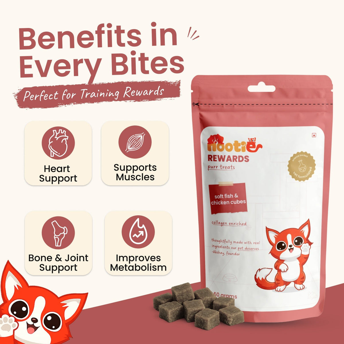 Rewards Purr Treats for Cats (50g) | Soft Fish & Chicken Cubes - nootie.in