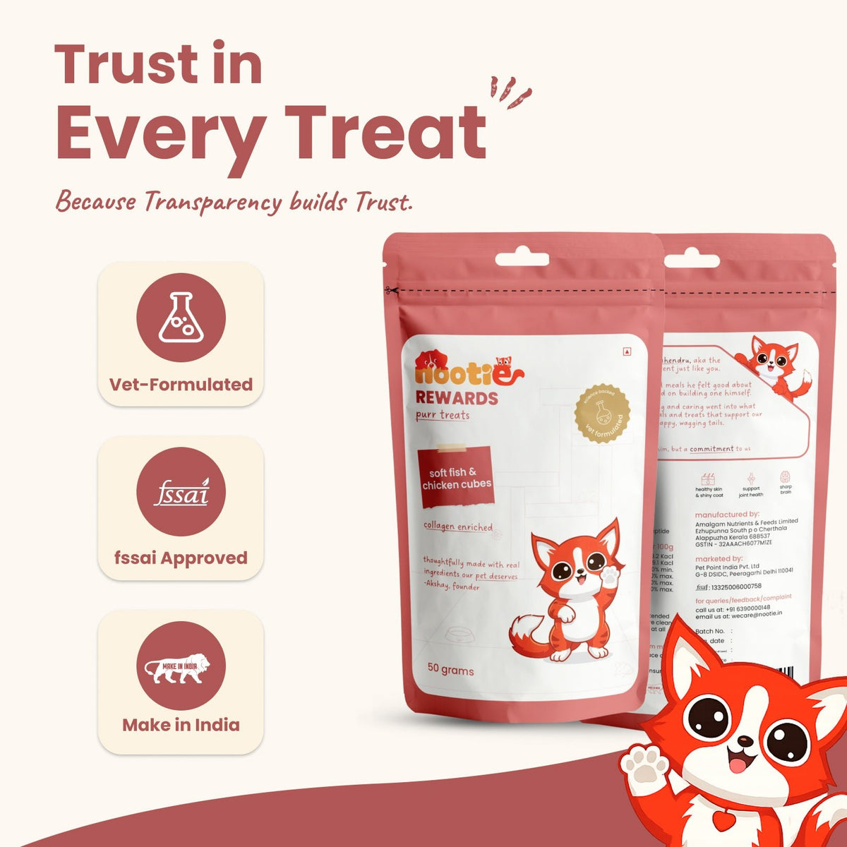 Rewards Purr Treats for Cats (50g) | Soft Fish & Chicken Cubes - nootie.in