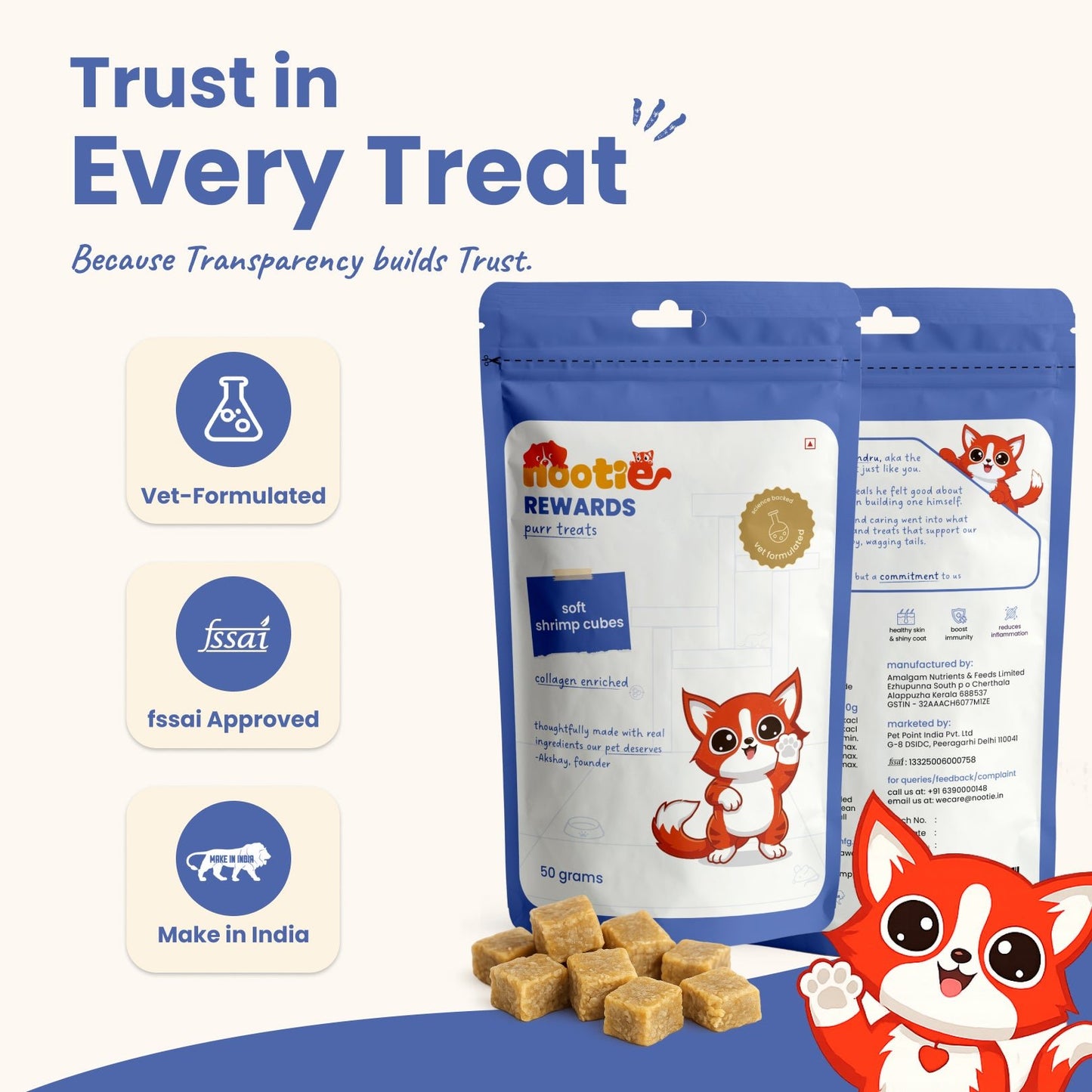 Rewards Purr Treats for Cats (50g) | Soft Shrimp Cubes - nootie.in