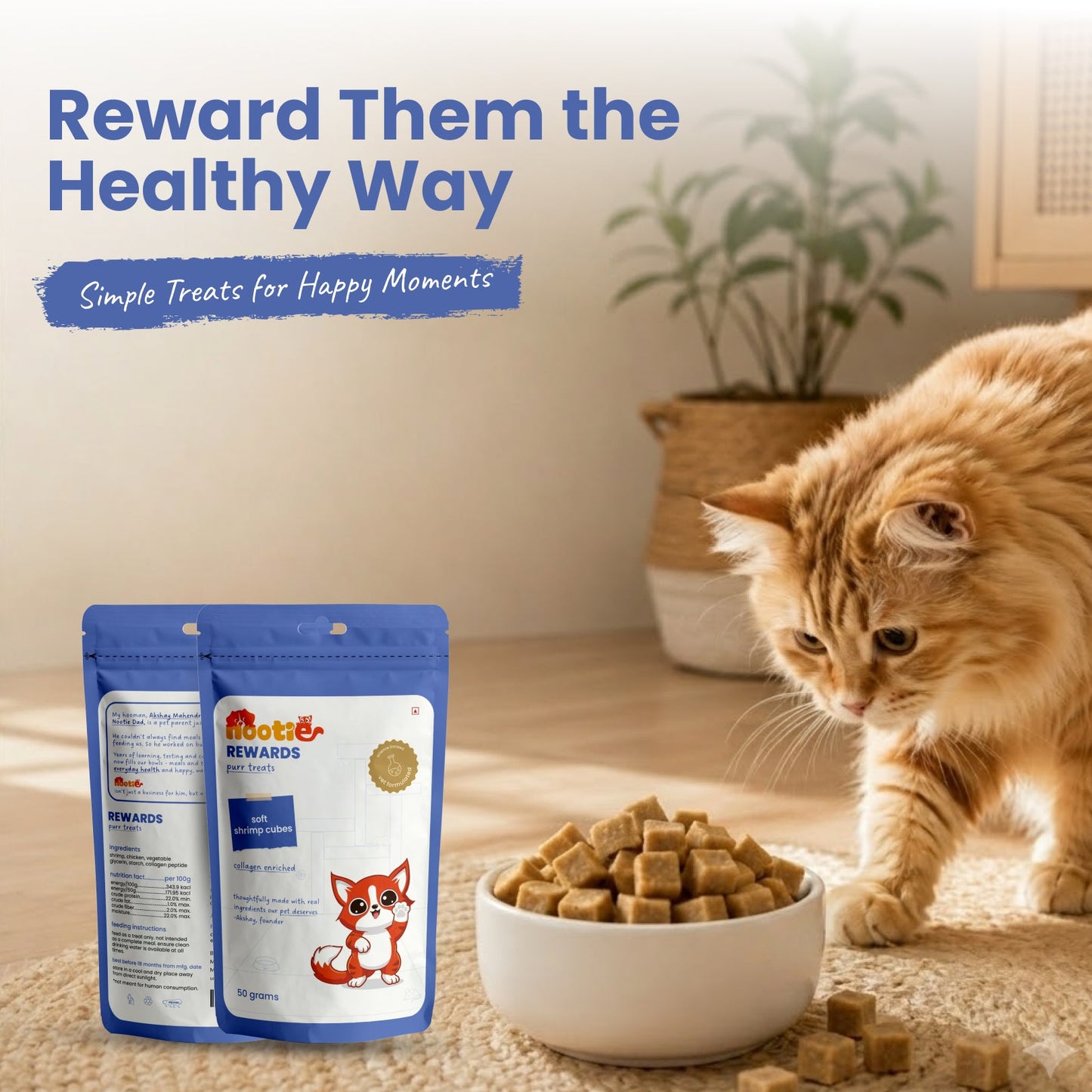 Rewards Purr Treats for Cats (50g) | Soft Shrimp Cubes - nootie.in