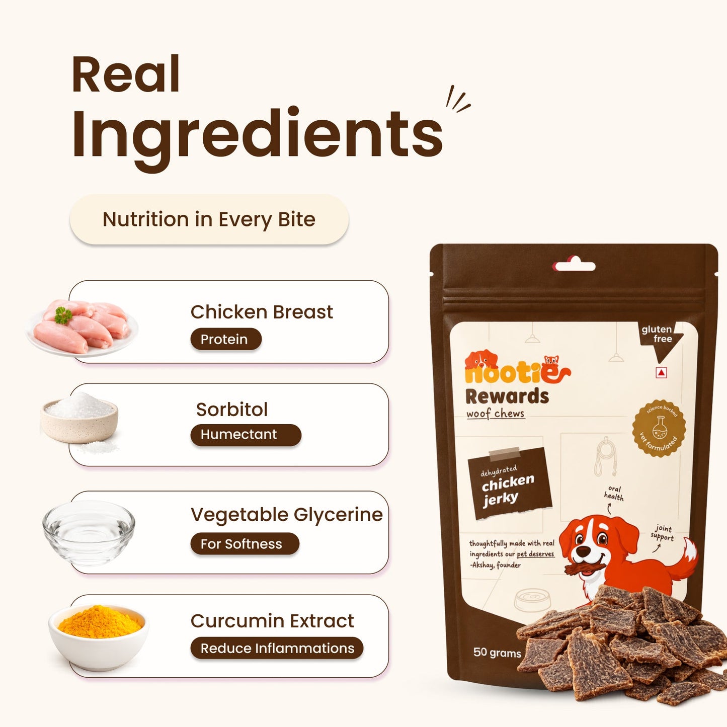 Rewards Woof Chews Crunchy for Dogs (50g) | Dehydrated Chicken Jerky - nootie.in